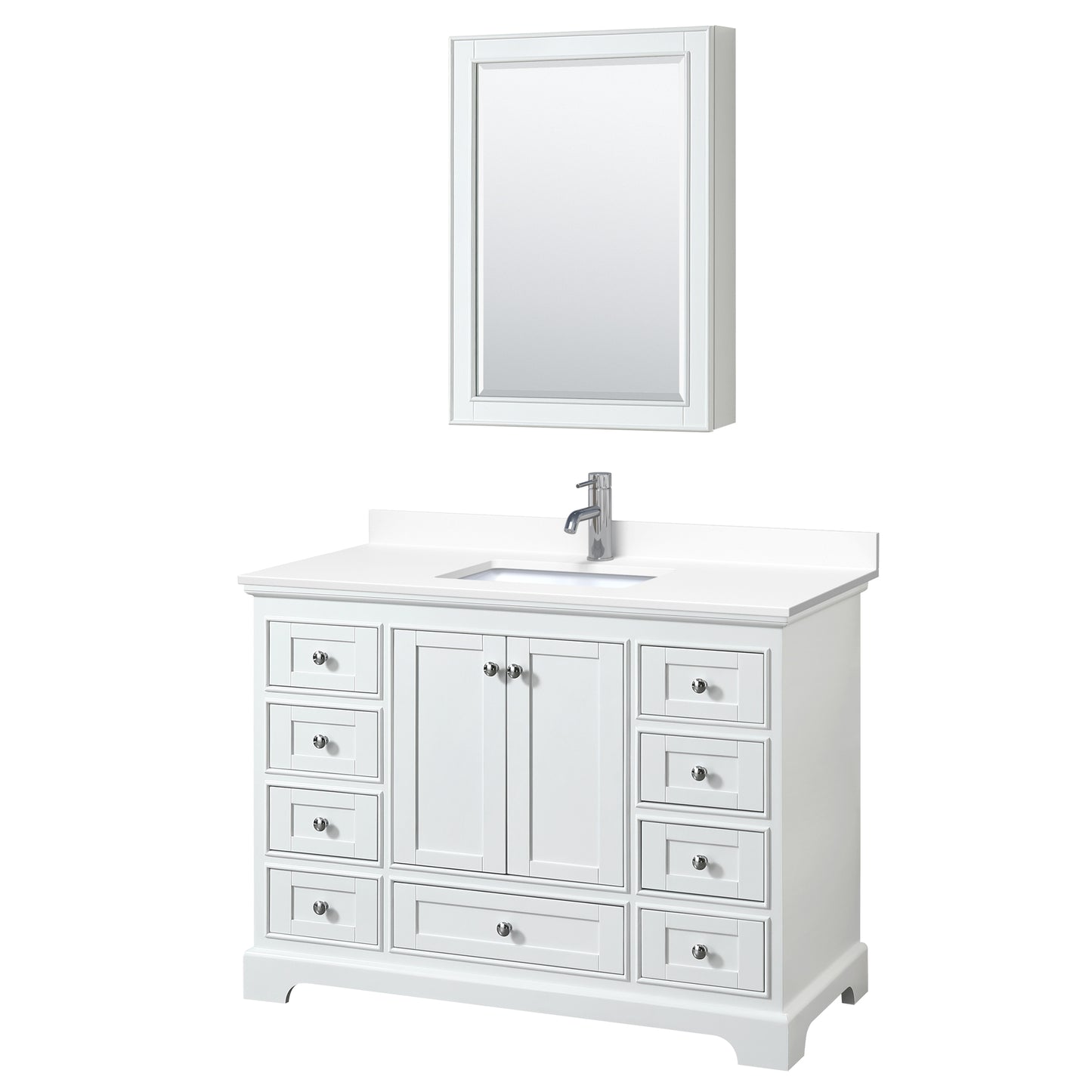 Deborah 48" Single Vanity in White, White Cultured Marble Top, Medicine Cabinet
