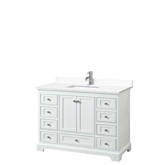 Deborah 48" Single Vanity in White, White Cultured Marble Top, Sink