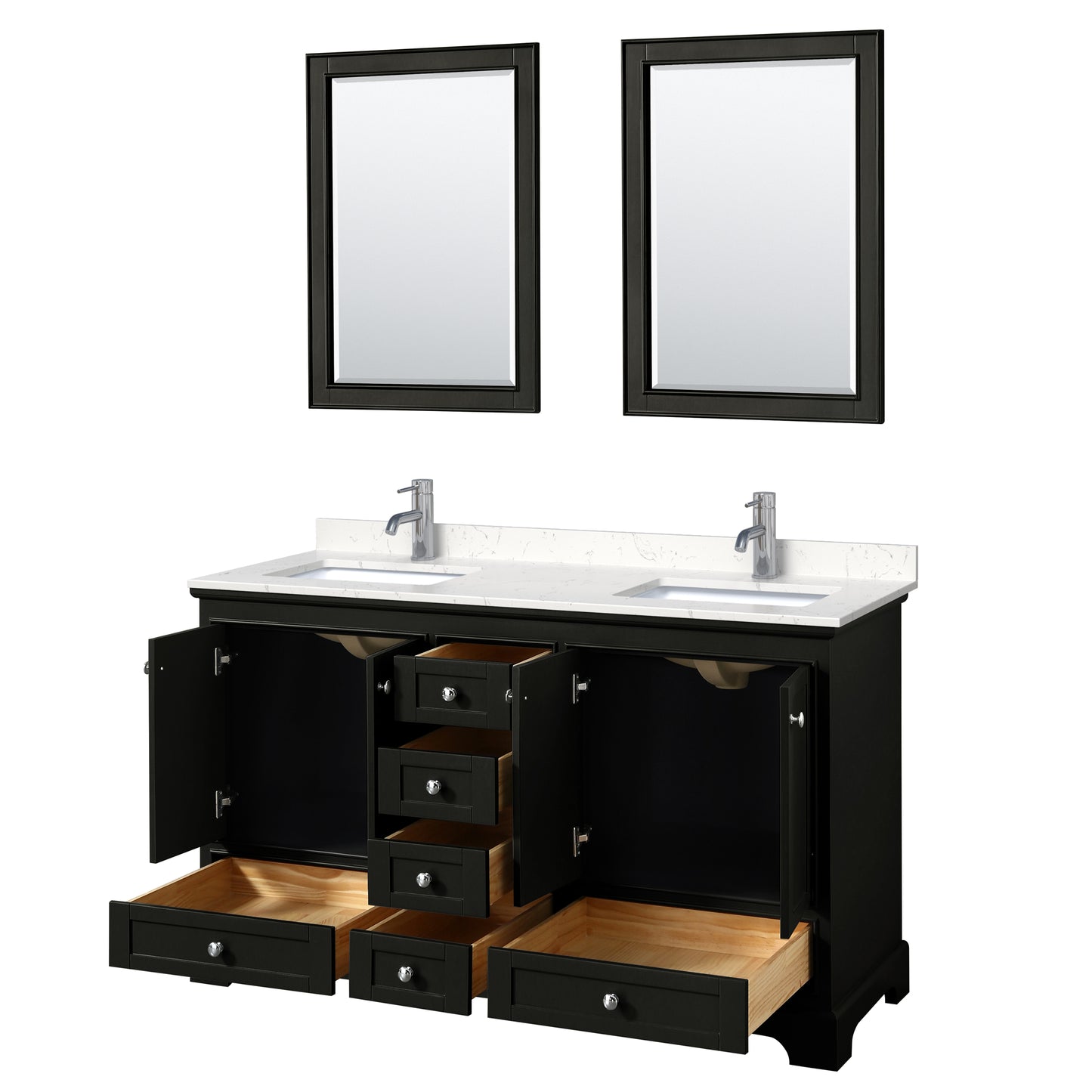 Deborah 60" Double Vanity in Espresso, Carrara Cultured Marble Top, 24" Mirrors
