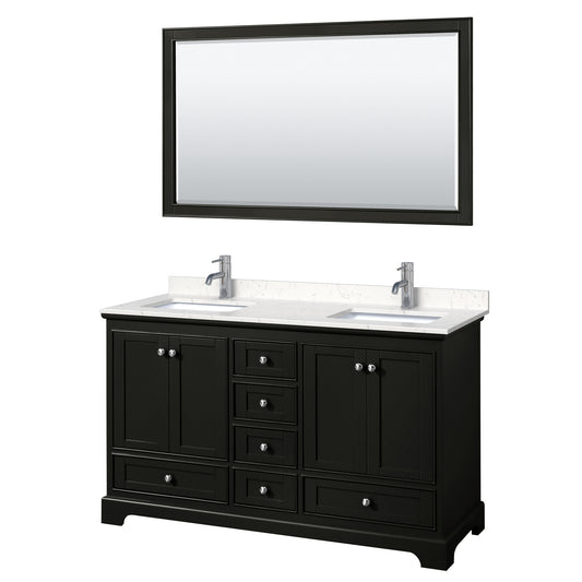 Deborah 60" Double Vanity in Espresso, Carrara Cultured Marble Top, 58" Mirror