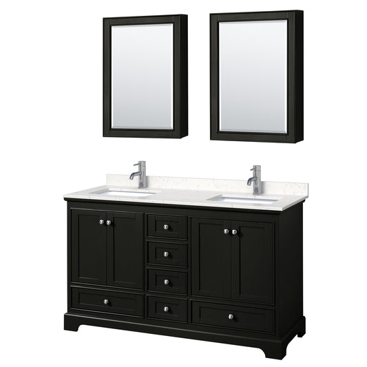 Deborah 60" Double Vanity in Espresso, Carrara Marble Top, Medicine Cabinets