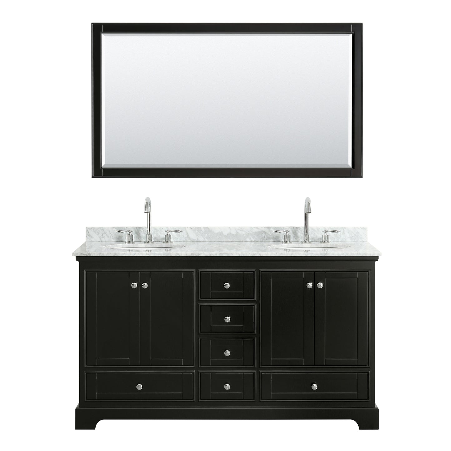 Deborah 60" Double Vanity in Dark Espresso, Top, Oval Sinks, 58" Mirror