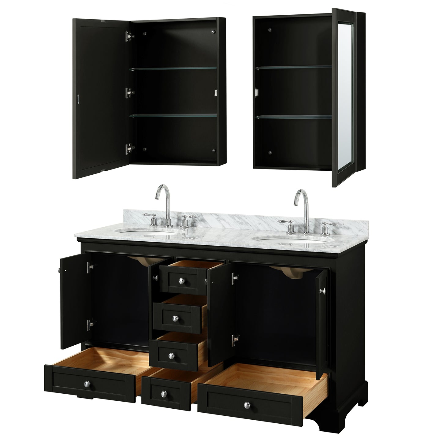 Deborah 60" Double Vanity in Dark Espresso, Top, Oval Sinks, Medicine Cabinets