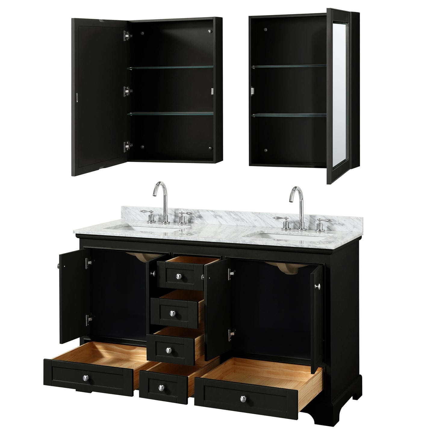 Deborah 60" Double Vanity in Dark Espresso, Top, Square Sinks, Medicine Cabinets