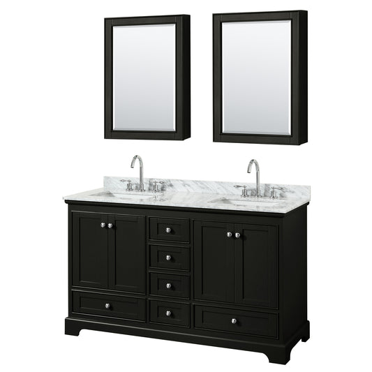 Deborah 60" Double Vanity in Dark Espresso, Top, Square Sinks, Medicine Cabinets
