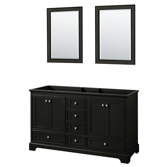 Deborah 60 Inch Double Bathroom Vanity in Dark Espresso, No Countertop, No Sinks, and 24 Inch Mirrors