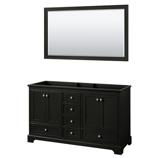 Deborah 60 Inch Double Bathroom Vanity in Dark Espresso, No Countertop, No Sinks, and 58 Inch Mirror