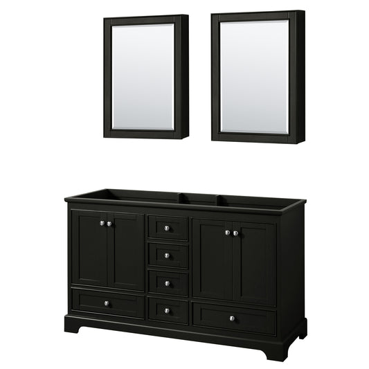 Deborah 60 Inch Double Bathroom Vanity in Dark Espresso, No Countertop, No Sinks, and Medicine Cabinets