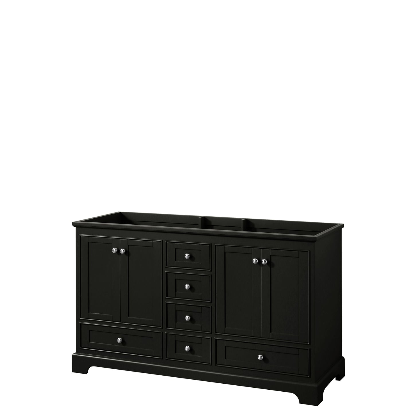 Deborah 60 Inch Double Bathroom Vanity in Dark Espresso, No Countertop, No Sinks, and No Mirrors