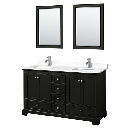 Deborah 60" Double Vanity in Espresso, White Cultured Marble Top, 24" Mirrors