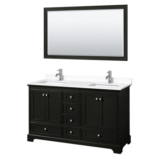 Deborah 60" Double Vanity in Espresso, White Cultured Marble Top, 58" Mirror
