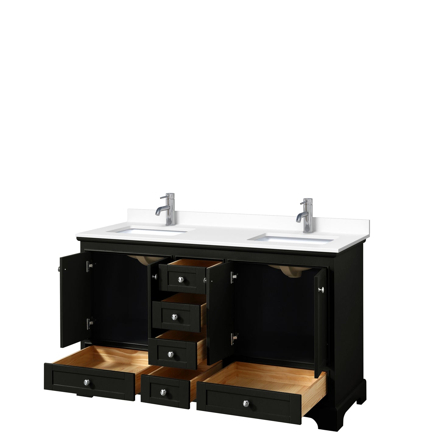 Deborah 60" Double Vanity in Dark Espresso, White Cultured Marble Top, Sinks