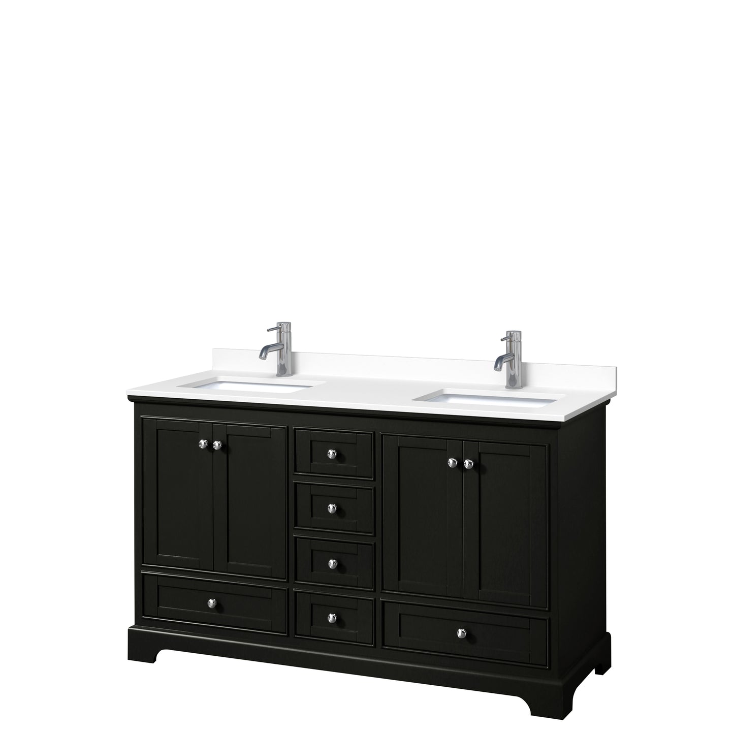 Deborah 60" Double Vanity in Dark Espresso, White Cultured Marble Top, Sinks