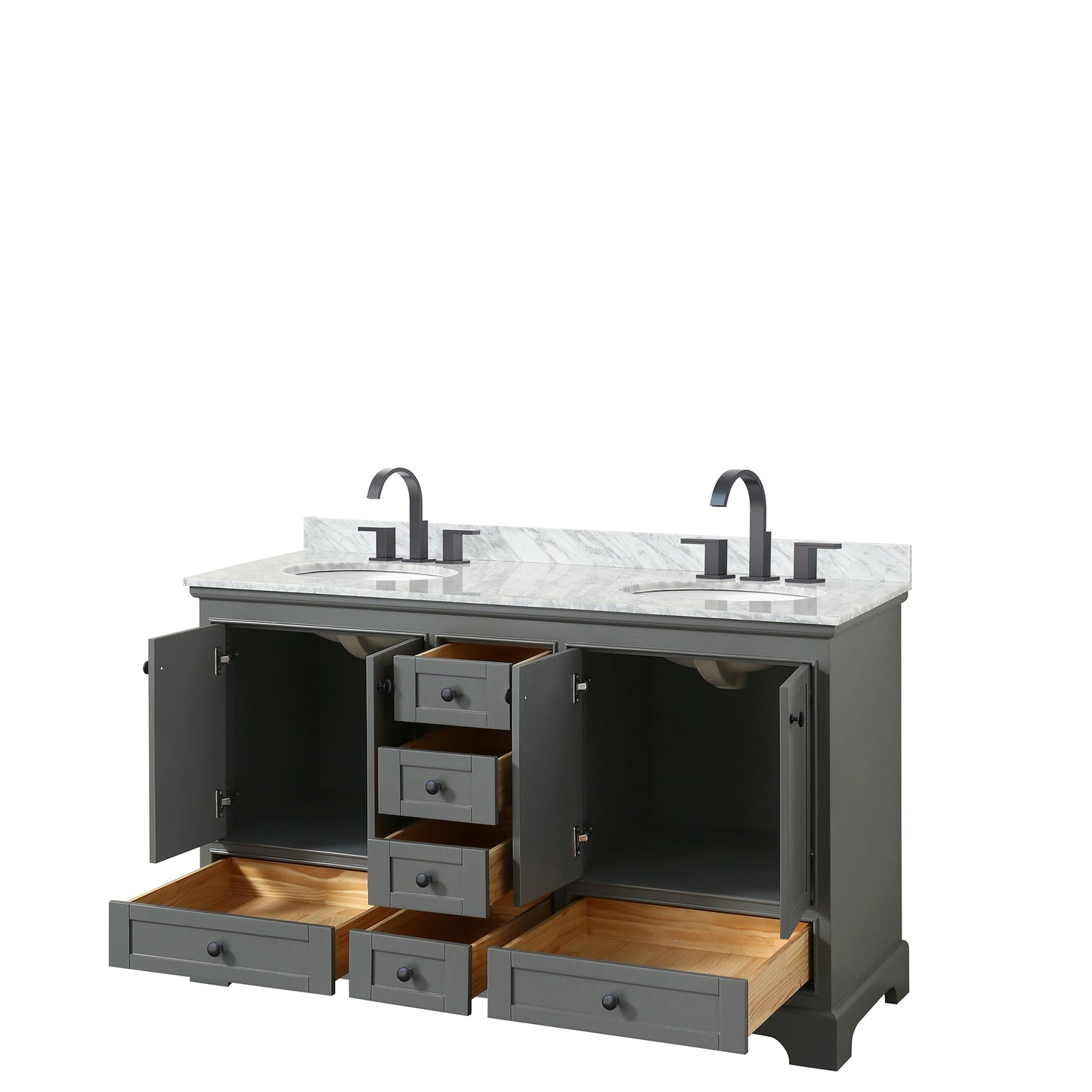 Deborah 60" Double Vanity in Dark Gray, Top, Oval Sinks, Matte Black Trim
