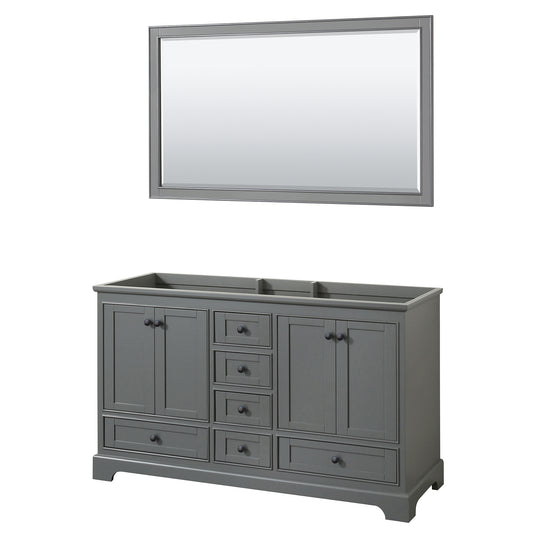 Deborah 60" Double Vanity in Dark Gray, No Top, Matte Black Trim, 58" Mirror