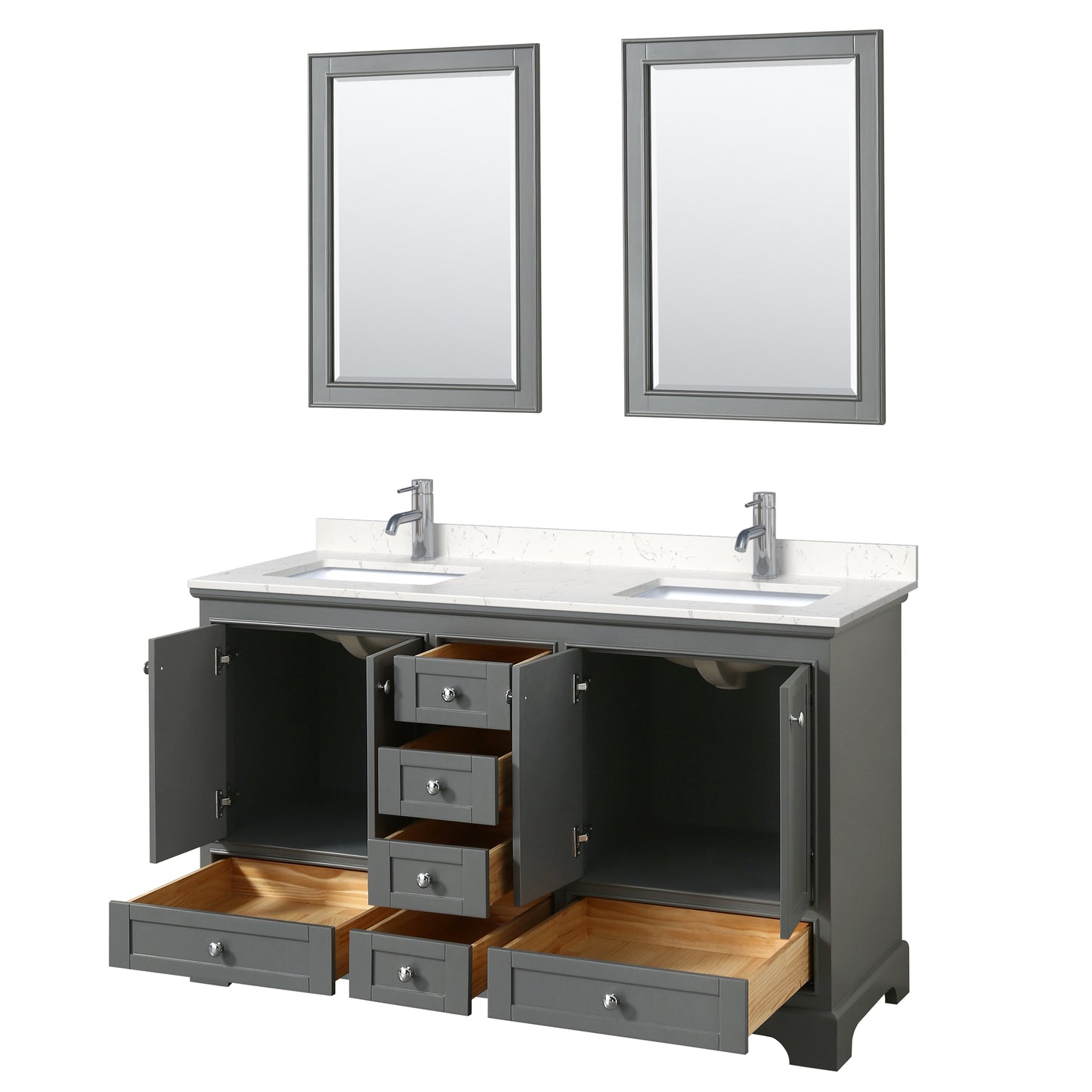 Deborah 60" Double Vanity in Dark Gray, Carrara Cultured Marble Top, 24" Mirrors