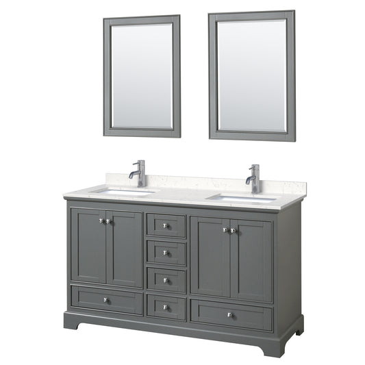 Deborah 60" Double Vanity in Dark Gray, Carrara Cultured Marble Top, 24" Mirrors