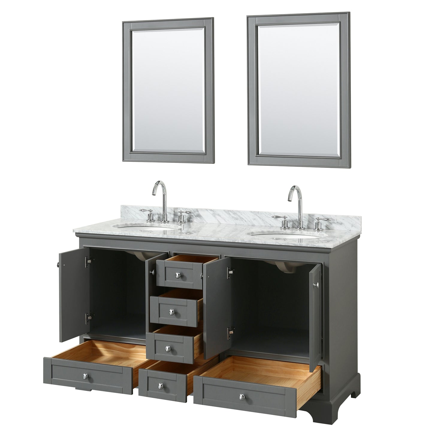 Deborah 60" Double Vanity in Dark Gray, Top, Oval Sinks, 24" Mirrors