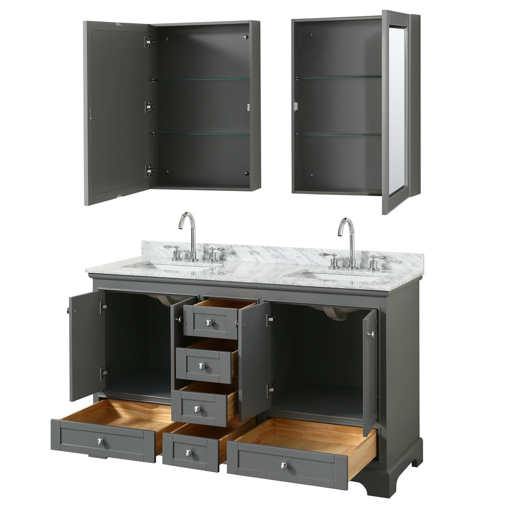 Deborah 60" Double Vanity in Dark Gray, Top, Square Sinks, Medicine Cabinets