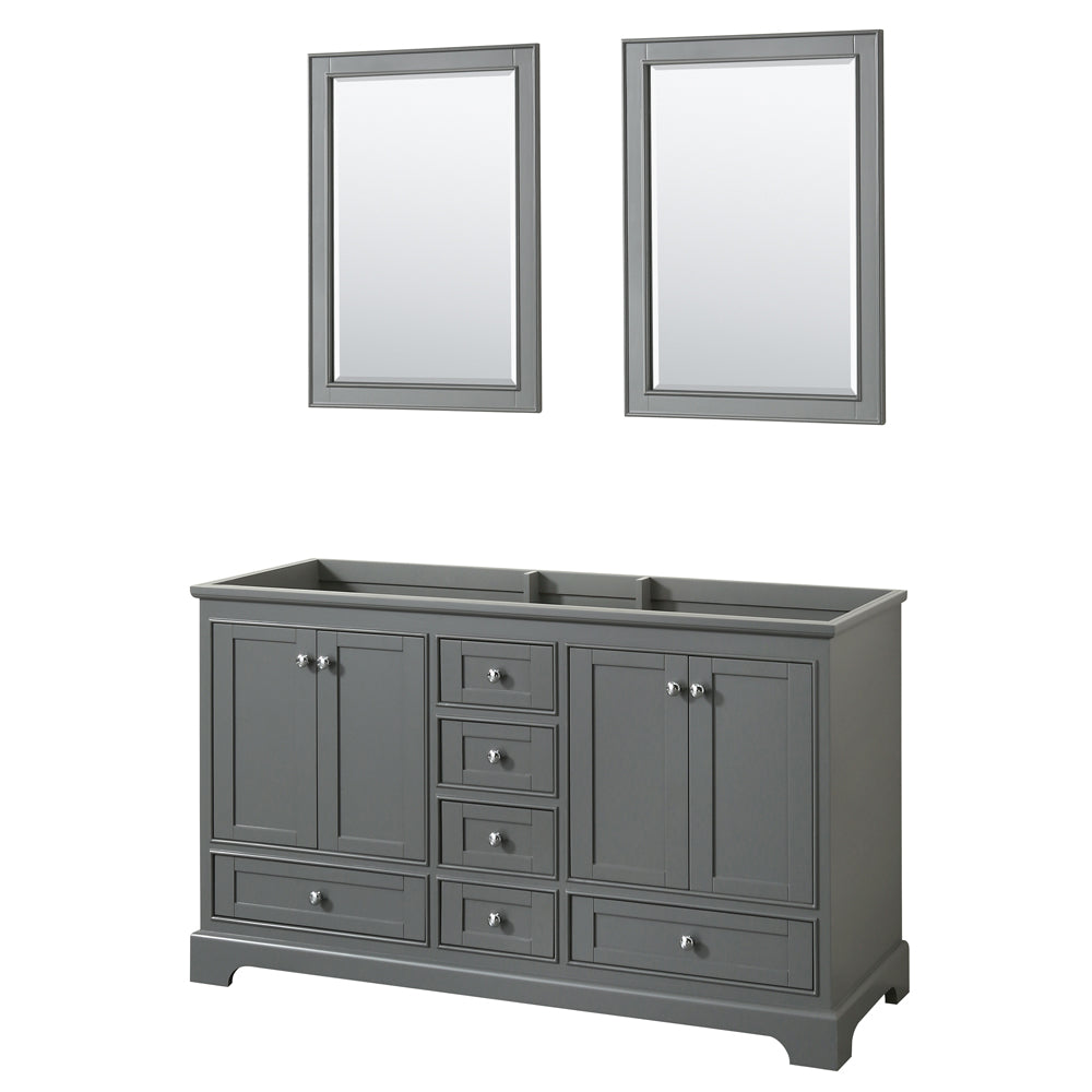 Deborah 60 inch Double Bathroom Vanity in Dark Gray, No Countertop, No Sinks, and 24 inch Mirrors