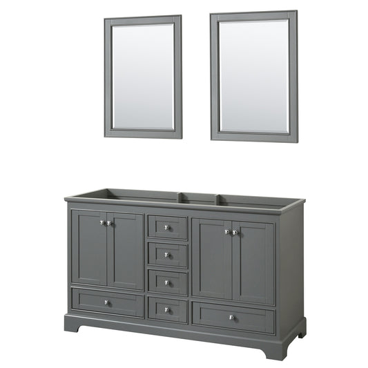 Deborah 60 inch Double Bathroom Vanity in Dark Gray, No Countertop, No Sinks, and 24 inch Mirrors