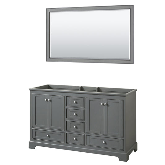 Deborah 60 inch Double Bathroom Vanity in Dark Gray, No Countertop, No Sinks, and 58 inch Mirror