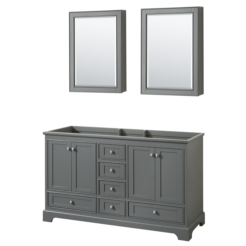 Deborah 60 inch Double Bathroom Vanity in Dark Gray, No Countertop, No Sinks, and Medicine Cabinets