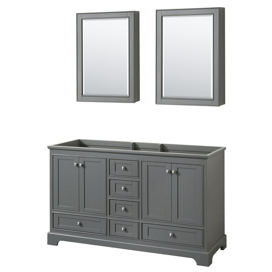 Deborah 60" Double Vanity in Dark Gray, No Top, No Sinks, Medicine Cabinets