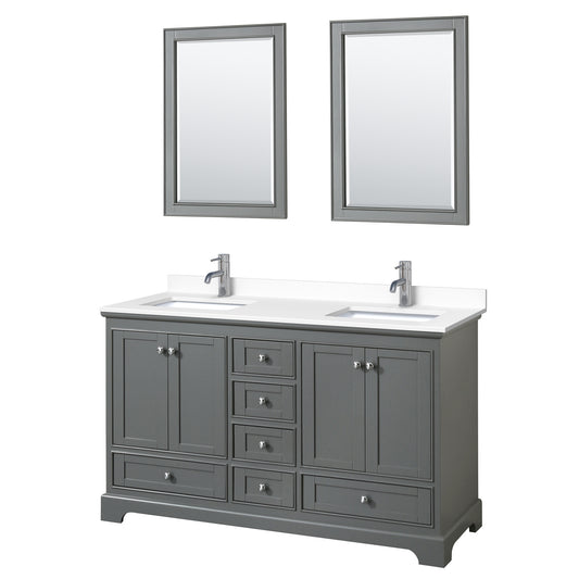 Deborah 60" Double Vanity in Dark Gray, White Cultured Marble Top, 24" Mirrors