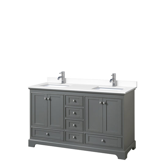 Deborah 60" Double Vanity in Dark Gray, White Cultured Marble Top, Sinks