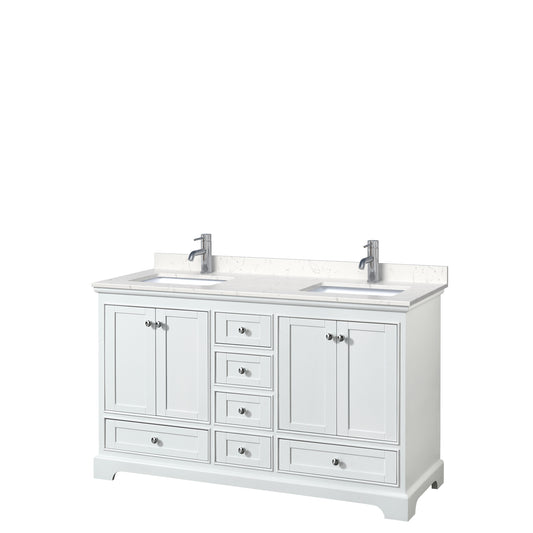 Deborah 60" Double Vanity in White, Carrara Cultured Marble Top, Sinks