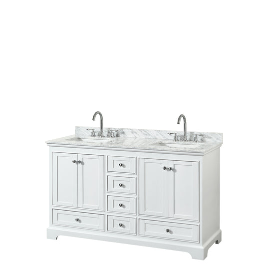 Deborah 60" Double Vanity in White, Top, Square Sinks, No Mirror