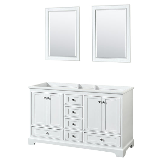 Deborah 60 inch Double Bathroom Vanity in White, No Countertop, No Sinks, and 24 inch Mirrors