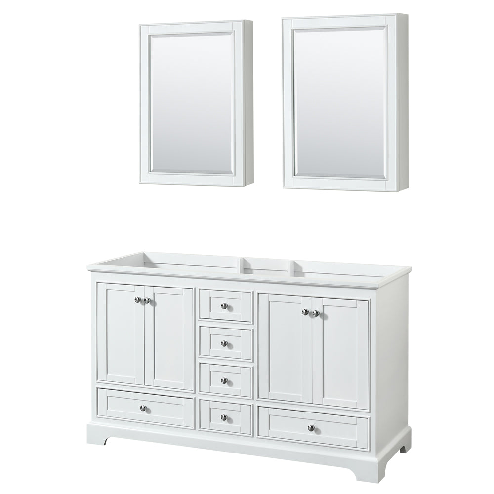 Deborah 60 inch Double Bathroom Vanity in White, No Countertop, No Sinks, and Medicine Cabinets