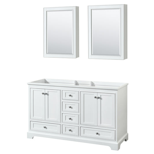 Deborah 60 inch Double Bathroom Vanity in White, No Countertop, No Sinks, and Medicine Cabinets