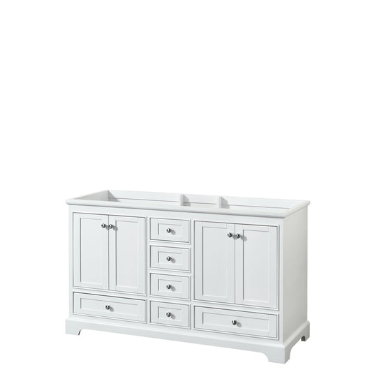 Deborah 60 inch Double Bathroom Vanity in White, No Countertop, No Sinks, and No Mirror