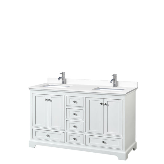 Deborah 60" Double Vanity in White, White Cultured Marble Top, Sinks
