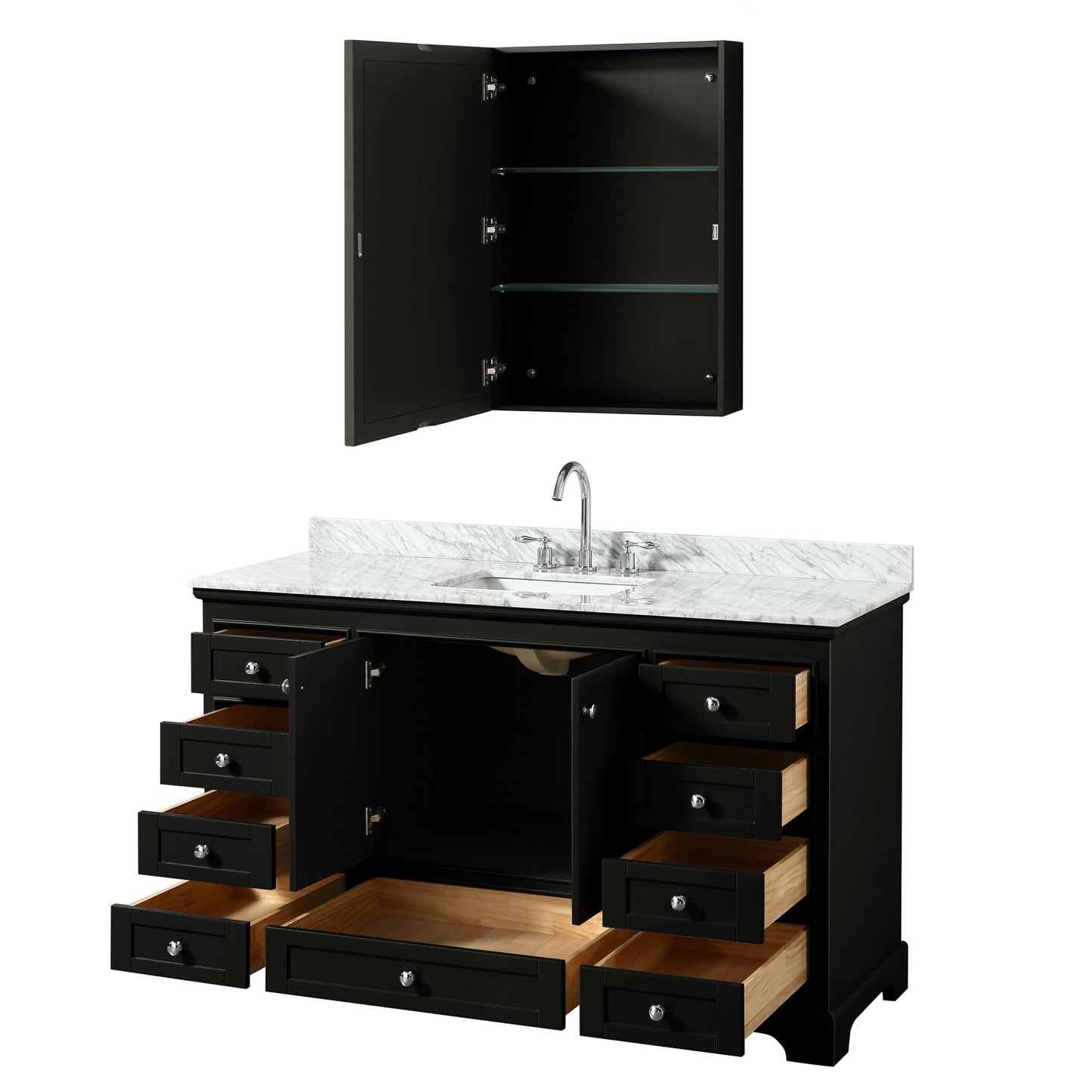 Deborah 60" Single Vanity in Dark Espresso, Top, Square Sink, Medicine Cabinet