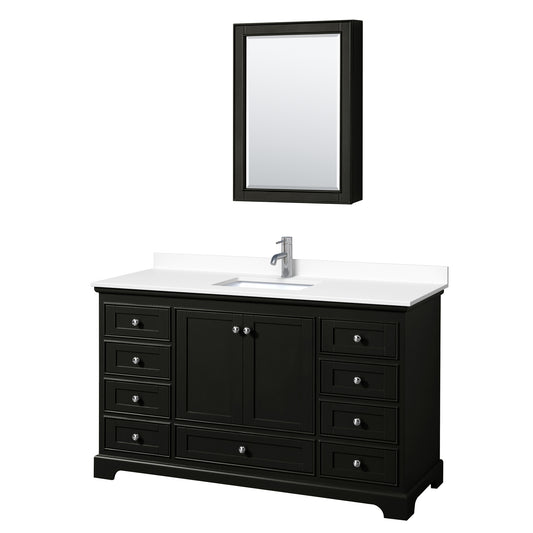 Deborah 60" Single Vanity in Espresso, White Marble Top, Medicine Cabinet