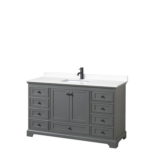Deborah 60" Single Vanity in Dark Gray, White Cultured Marble Top, Black Trim