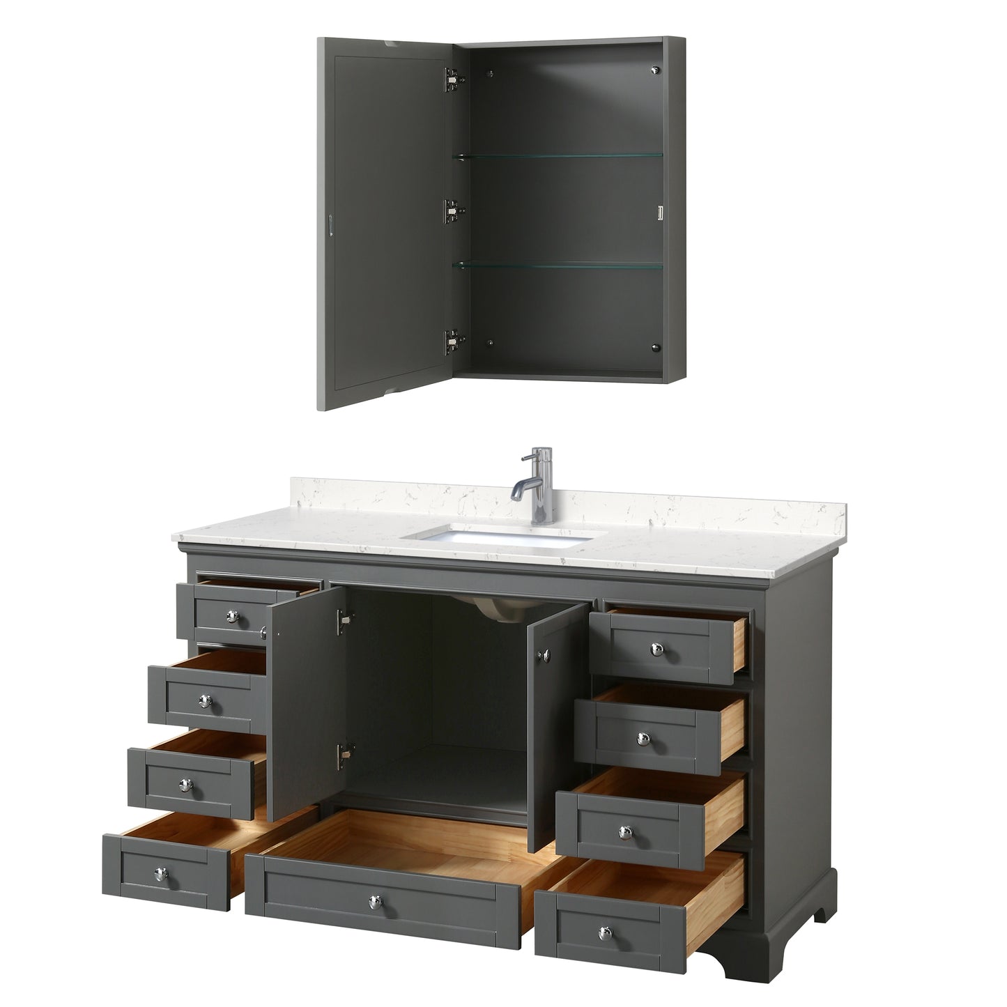 Deborah 60" Single Vanity in Gray, Carrara Cultured Marble Top, Medicine Cabinet