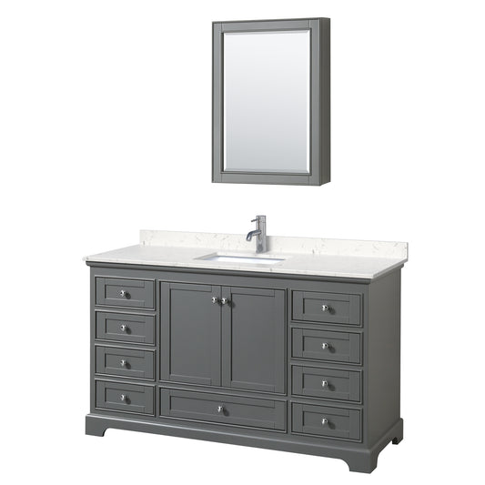 Deborah 60" Single Vanity in Gray, Carrara Cultured Marble Top, Medicine Cabinet