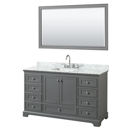 Deborah 60 inch Single Bathroom Vanity in Dark Gray, White Carrara Marble Countertop, Undermount Square Sink, and 58 inch Mirror