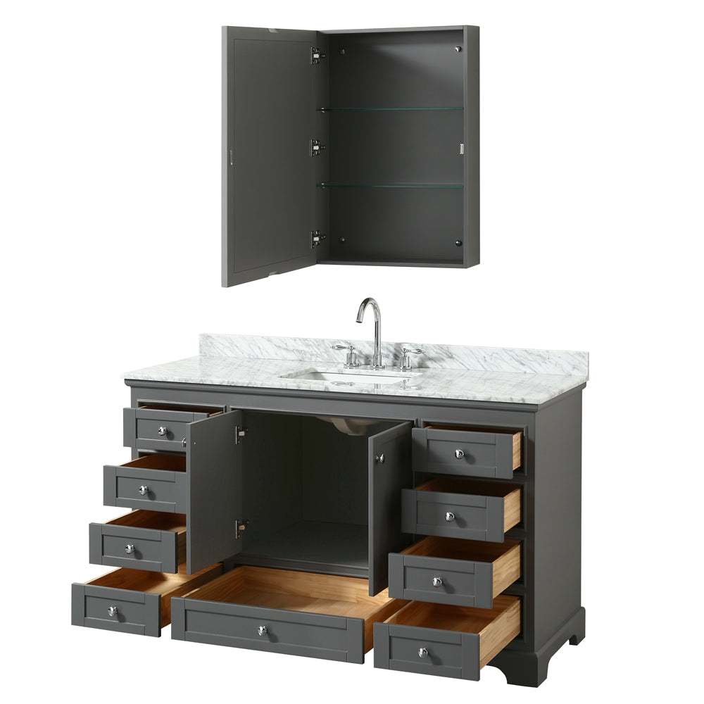 Deborah 60" Single Vanity in Dark Gray, Top, Square Sink, Medicine Cabinet