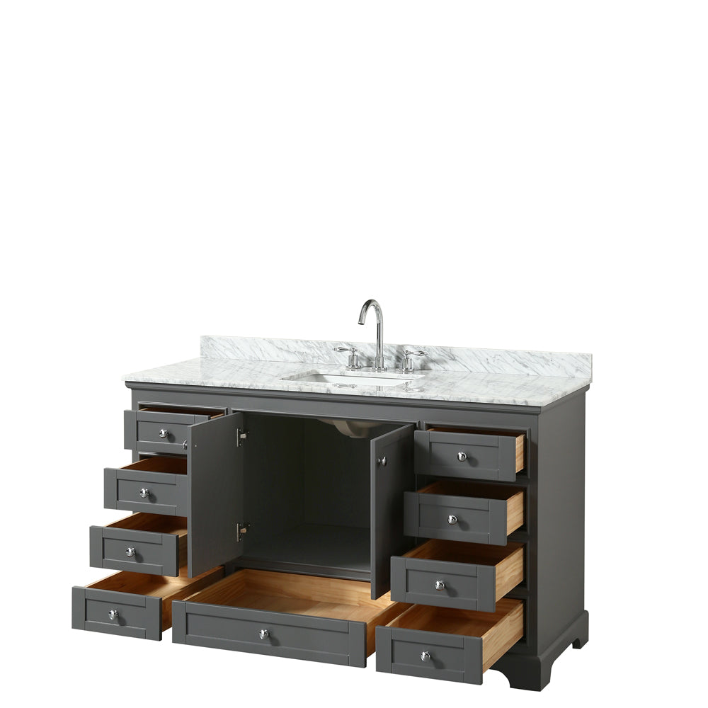 Deborah 60" Single Vanity in Dark Gray, Top, Square Sink, No Mirror