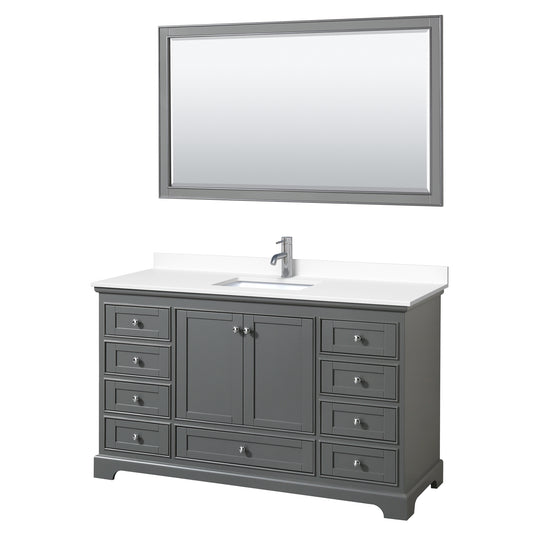 Deborah 60" Single Vanity in Dark Gray, White Cultured Marble Top, 58" Mirror