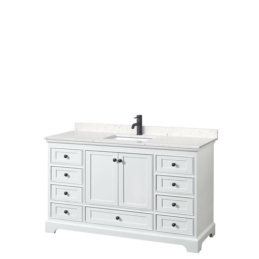 Deborah 60" Single Vanity in White, Carrara Cultured Marble Top, Black Trim