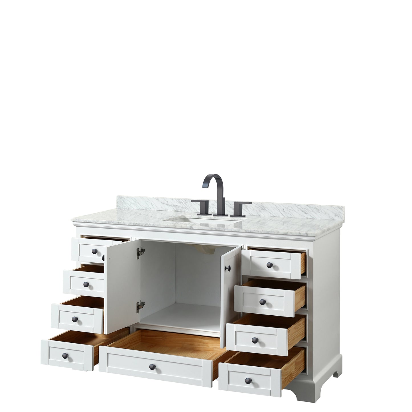 Deborah 60" Single Vanity in White, Top, Square Sink, Matte Black Trim