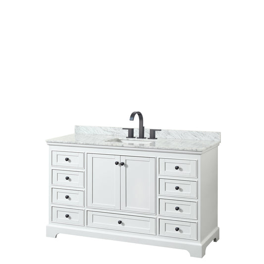 Deborah 60" Single Vanity in White, Top, Square Sink, Matte Black Trim