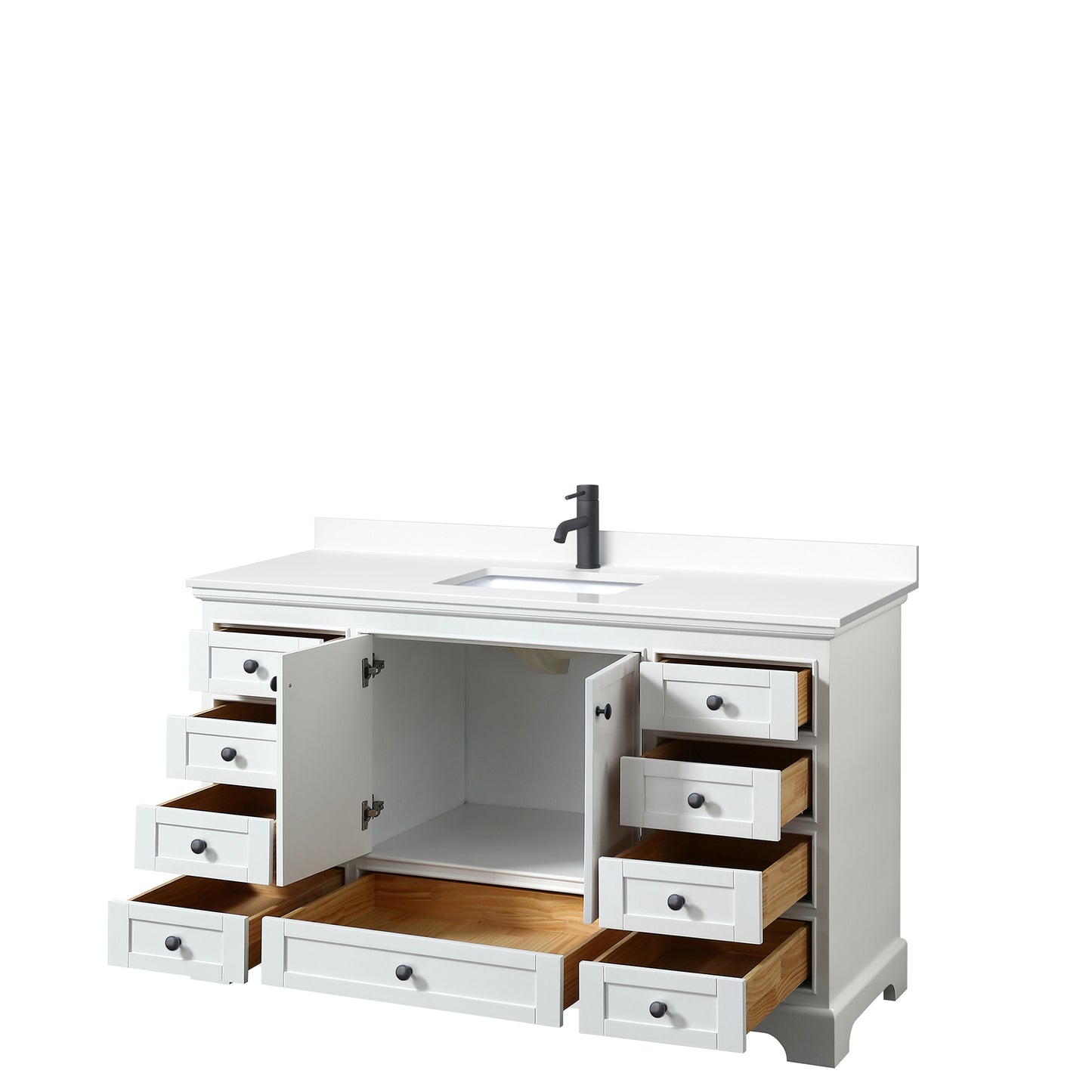 Deborah 60" Single Vanity in White, White Cultured Marble Top, Black Trim